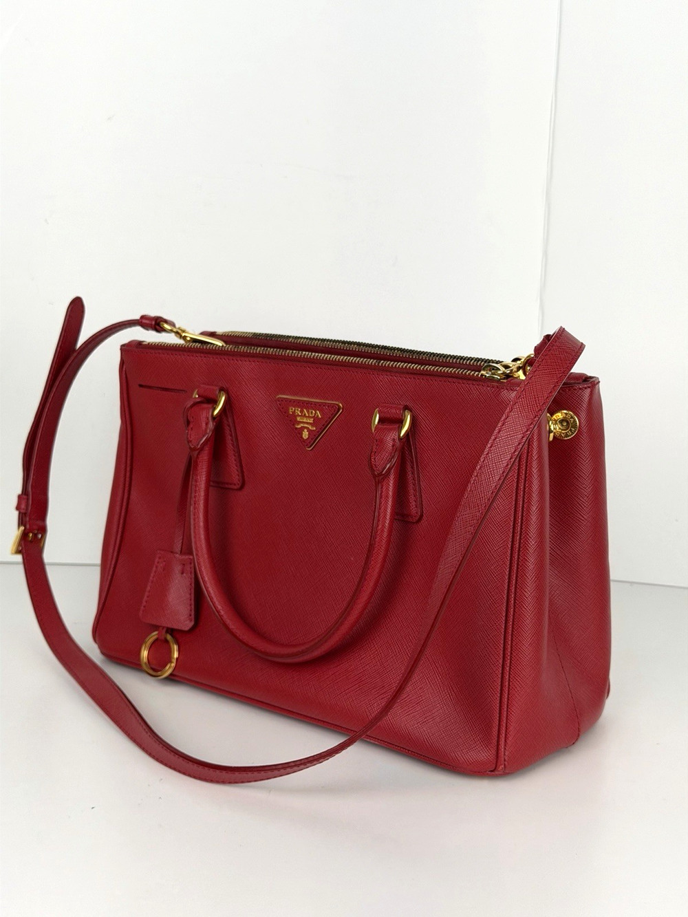 Prada Galleria Medium Top Handle Bag in Red Saffiano Leather Signature Logo S-05